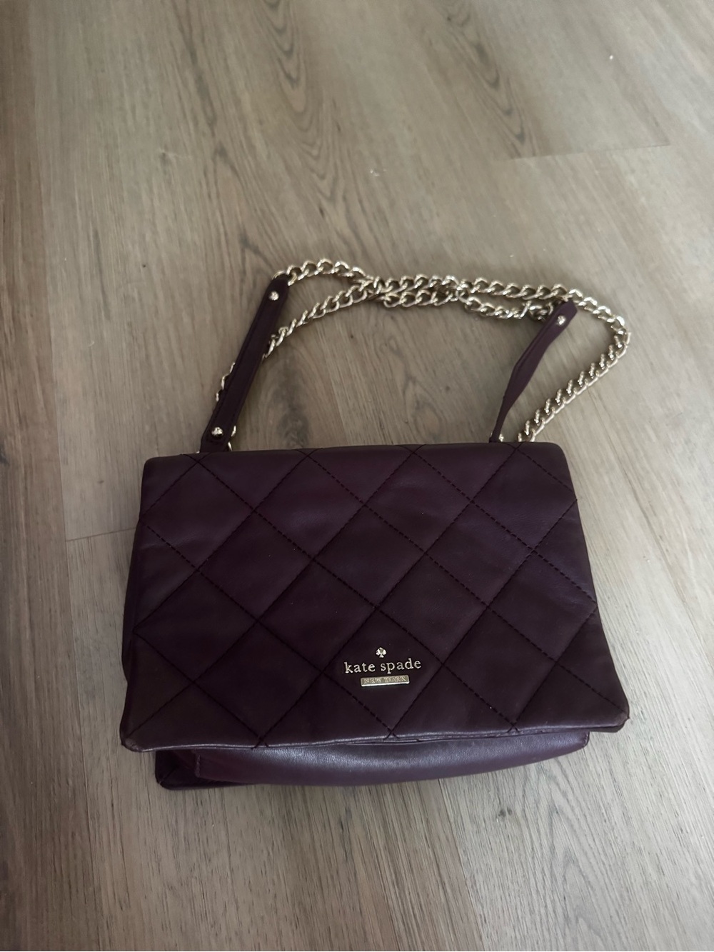 kate spade Quilted Leather Shoulder Bag in Burgundy with Gold Chain